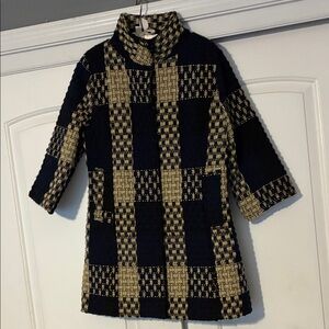 Vintage 80’s Plaid Women's Coat - Navy and Beige size XL